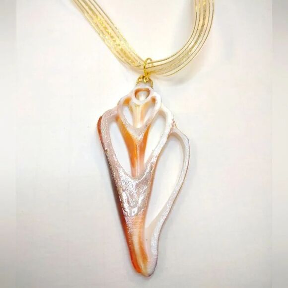 Seashell Conch Slice Glitter Gold Ribbon Handmade Christmas Ornament - Picture 3 of 12